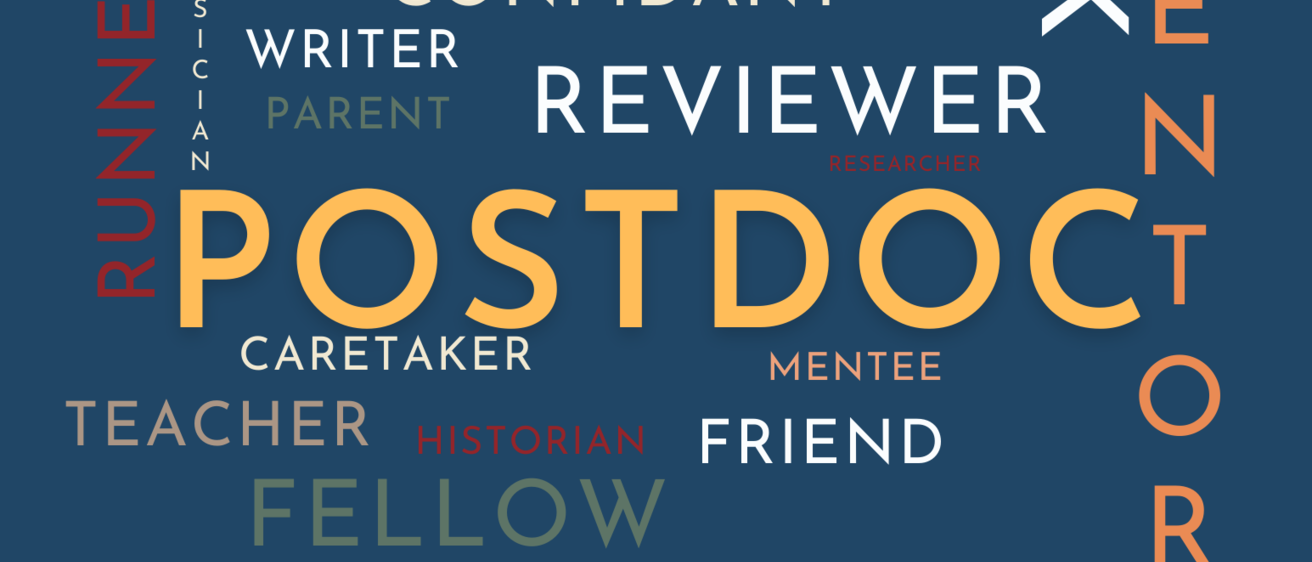 A word cloud descriptor built from the prompt "I am a Postdoc" to highlight postdoc diversity.